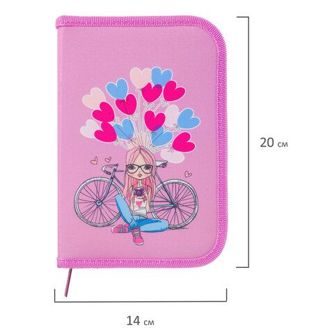 Пенал BRAUBERG, 1 отделение, 2 откидные планки, ткань, 20х14 см, &quot;Glam Girl&quot;, 229287