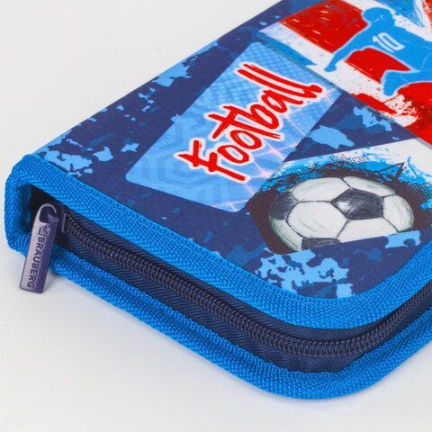 Пенал BRAUBERG с наполнением, 1 отделение, откидная планка, 24 предмета, 21х14 см, &quot;Football&quot;, 229293