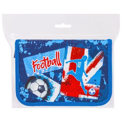 Пенал BRAUBERG с наполнением, 1 отделение, откидная планка, 24 предмета, 21х14 см, &quot;Football&quot;, 229293