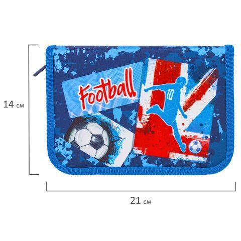 Пенал BRAUBERG с наполнением, 1 отделение, откидная планка, 24 предмета, 21х14 см, &quot;Football&quot;, 229293