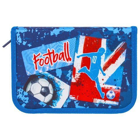 Пенал BRAUBERG с наполнением, 1 отделение, откидная планка, 24 предмета, 21х14 см, &quot;Football&quot;, 229293