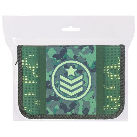 Пенал BRAUBERG с наполнением, 1 отделение, откидная планка, 24 предмета, 21х14 см, &quot;Army&quot;, 229294