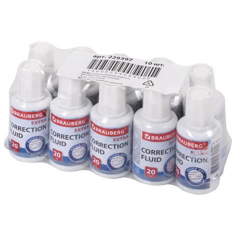 Корректирующая жидкость BRAUBERG 2 шт. EXTRA быстросохнущая, 20 мл, с кисточкой, 229397