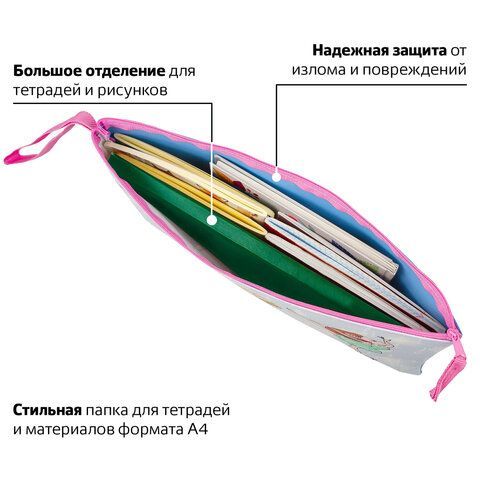 Папка для тетрадей BRAUBERG, А4, 1 отделение, полиэстер, на молнии, с ручкой, &quot;Girls&quot;, 229407