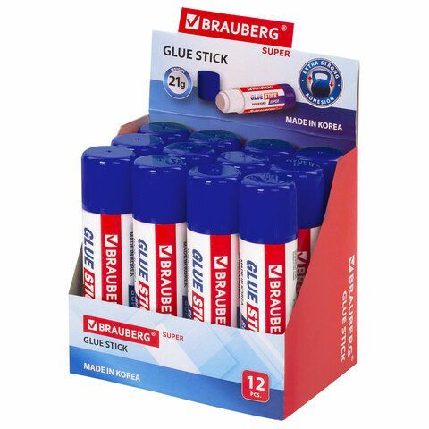 Клей-карандаш BRAUBERG 3 шт. SUPER, 21 г, ЮЖНАЯ КОРЕЯ, 229542