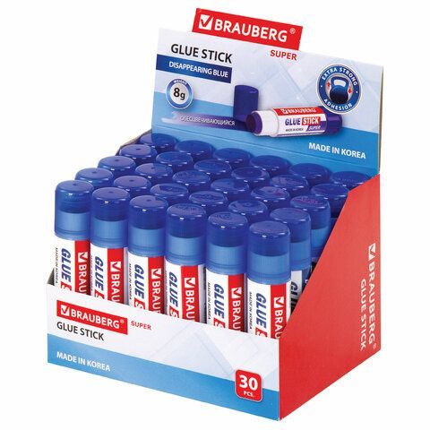 Клей-карандаш BRAUBERG 5 шт. SUPER, 8 г, обесцвечивающийся после высыхания, ЮЖНАЯ КОРЕЯ, 229544