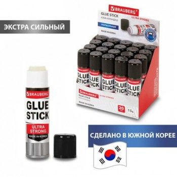 Клей-карандаш BRAUBERG 4 шт. ULTRA STRONG, УСИЛЕННАЯ ФОРМУЛА, 15 г, ЮЖНАЯ КОРЕЯ, 229545