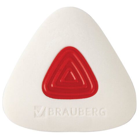 Ластик BRAUBERG &quot;Trios PRO&quot;, 36х36х9 мм, белый, треугольный, красный пластиковый держатель, 229559
