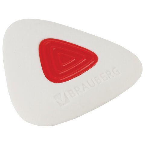 Ластик BRAUBERG 36 шт. &quot;Trios PRO&quot;, 36х36х9 мм, белый, треугольный, красный пластиковый держатель, 229559