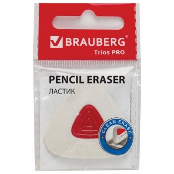 Ластик BRAUBERG 36 шт. "Trios PRO", 36х36х9 мм, белый, треугольный, красный пластиковый держатель, 229559