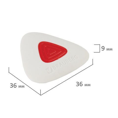 Ластик BRAUBERG 36 шт. &quot;Trios PRO&quot;, 36х36х9 мм, белый, треугольный, красный пластиковый держатель, 229559