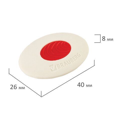 Ластик BRAUBERG 36 шт. &quot;Oval PRO&quot;, 40х26х8 мм, овальный, красный пластиковый держатель, 229560
