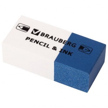 Ластик BRAUBERG 6 шт. "PENCIL & INK", 39х18х12 мм, для ручки и карандаша, бело-синий, 229578