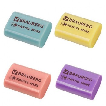 Ластик BRAUBERG 48 шт. "Pastel Mini", 27х18х10 мм, ассорти пастельных цветов, экологичный ПВХ, 229581