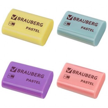Ластик BRAUBERG 36 шт. "Pastel", 37х24х11мм, ассорти пастельных цветов, экологичный ПВХ, 229582