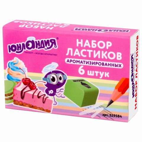 Набор ластиков ЮНЛАНДИЯ &quot;СЛАДКИЕ ИСТОРИИ&quot; 6 шт., размер 21х21х16 мм, ароматизированные, 229584,