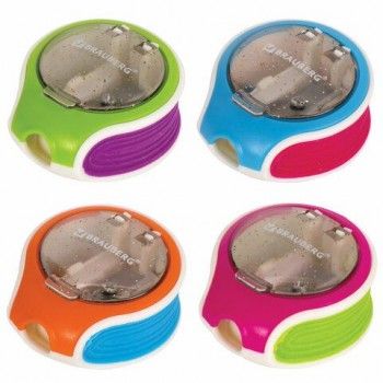 Точилка BRAUBERG 12 шт. "Mix Soft", пластиковая, с контейнером, корпус ассорти, 229585