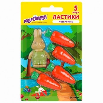 Набор ластиков фигурных ЮНЛАНДИЯ 2 шт. "Зайчик и урожай", 5 шт., ассорти, 229596