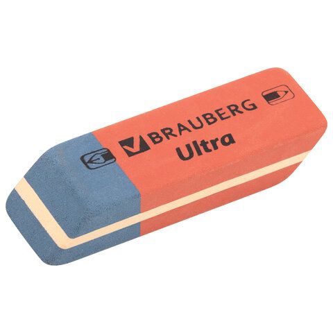 Ластики BRAUBERG 2 шт. &quot;Ultra&quot; 6 шт., размер ластика 41х14х8 мм, красно-синие, натуральный каучук, 229599.