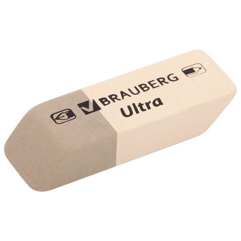 Ластики BRAUBERG 2 шт. &quot;Ultra&quot; 6 шт., размер ластика 41х14х8 мм, серо-белые, натуральный каучук, 229600