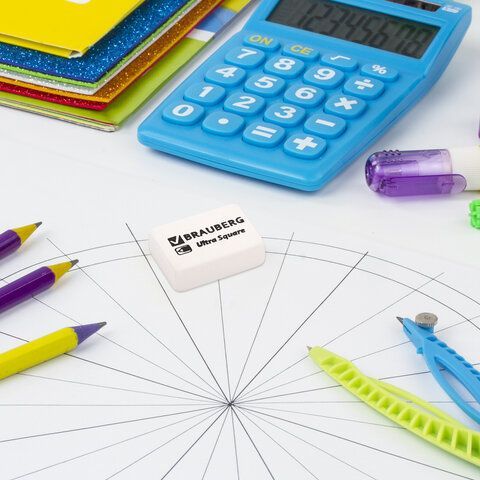 Ластики BRAUBERG 2 шт. &quot;Ultra Square&quot; 6 шт., размер ластика 29х18х8 мм, белые, натуральный каучук, 229603