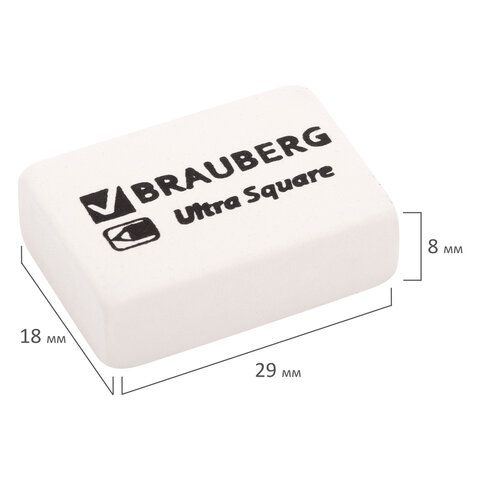 Ластики BRAUBERG 2 шт. &quot;Ultra Square&quot; 6 шт., размер ластика 29х18х8 мм, белые, натуральный каучук, 229603