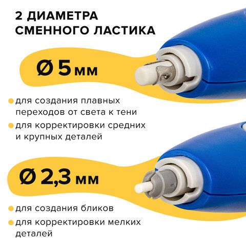 Ластик электрический BRAUBERG &quot;X-ERASE&quot;, питание от 2 батареек ААА, + 16 сменных ластиков, 229608