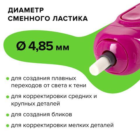 Ластик электрический BRAUBERG &quot;JET&quot;, питание от 2 батареек ААА, 8 сменных ластиков, розовый, 229617