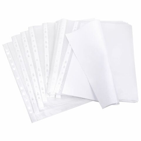 Папки-файлы перфорированные А4 BRAUBERG &quot;STANDARD&quot;, КОМПЛЕКТ 100 шт., гладкие, 40 мкм, 229661