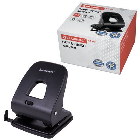 Дырокол BRAUBERG &quot;SX-40&quot;, до 40 листов, черный, 229695