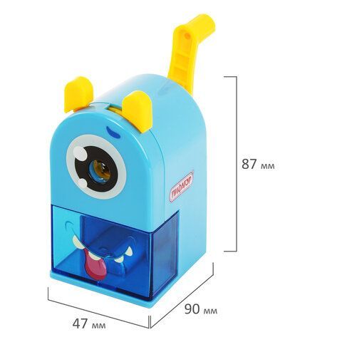 Точилка механическая ПИФАГОР &quot;Монстрик&quot;, корпус голубой, для чернографитных и цветных карандашей, 229715