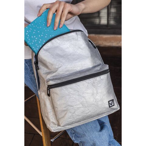 Рюкзак BRAUBERG TYVEK крафтовый с водонепроницаемым покрытием, серебристый, 34х26х11 см, 229891