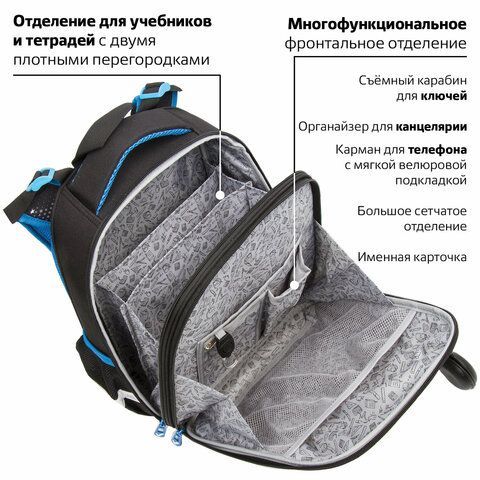 Ранец BRAUBERG PREMIUM, 2 отделения, с брелком, &quot;Moon&quot;, СВЕТЯЩИЙСЯ, 38х29х16 см, 229905