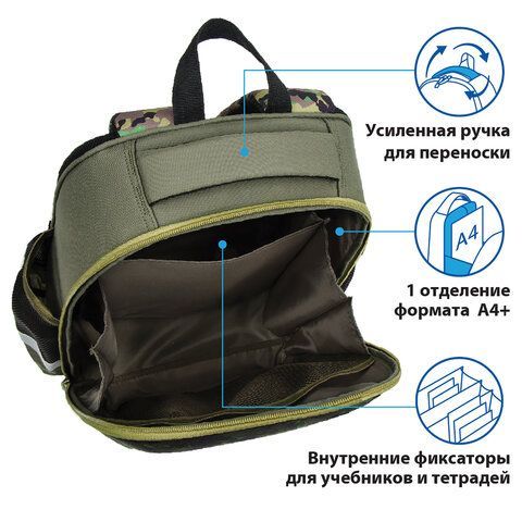 Ранец ПИФАГОР EVA BASIC, 1 отделение, &quot;Military&quot;, 39х30х16 см, 229939