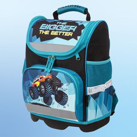 Ранец ЮНЛАНДИЯ WISE для начальной школы, &quot;Monster-truck&quot;, 37х29х15 см, 229948