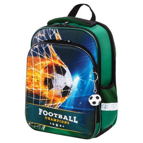 Ранец BRAUBERG QUADRO, 3 отделения, с брелком, &quot;Fire football&quot;, 37х28х18 см, 229956