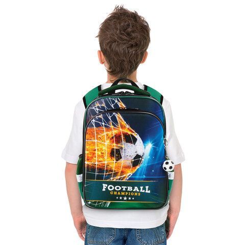 Ранец BRAUBERG QUADRO, 3 отделения, с брелком, &quot;Fire football&quot;, 37х28х18 см, 229956