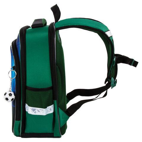 Ранец BRAUBERG QUADRO, 3 отделения, с брелком, &quot;Fire football&quot;, 37х28х18 см, 229956