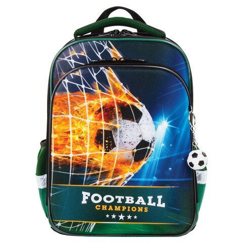 Ранец BRAUBERG QUADRO, 3 отделения, с брелком, &quot;Fire football&quot;, 37х28х18 см, 229956