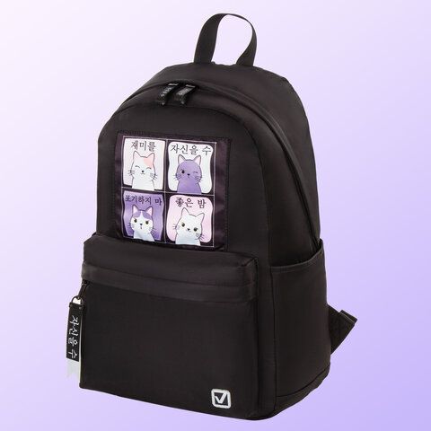 Рюкзак BRAUBERG FASHION CITY, универсальный, &quot;Anime Cats&quot;, черный, 44х31х16 см, 229965