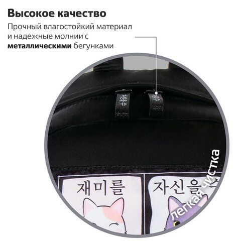 Рюкзак BRAUBERG FASHION CITY, универсальный, &quot;Anime Cats&quot;, черный, 44х31х16 см, 229965