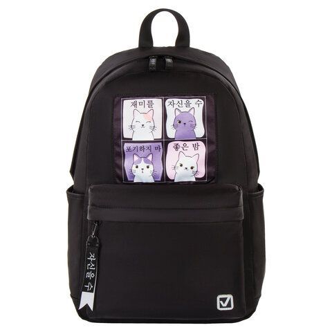 Рюкзак BRAUBERG FASHION CITY, универсальный, &quot;Anime Cats&quot;, черный, 44х31х16 см, 229965