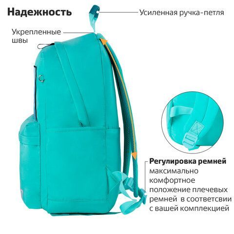 Рюкзак BRAUBERG FASHION CITY универсальный, карман-антивор, &quot;K-pop&quot;, бирюзовый, 44х31х16 см, 229966