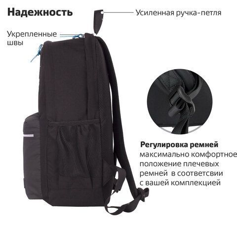 Рюкзак BRAUBERG FASHION CITY, универсальный, 2 отделения, &quot;Eagle&quot;, черный, 46х31х15 см, 229967
