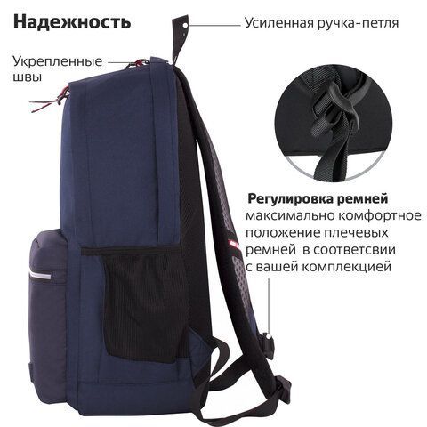 Рюкзак BRAUBERG FASHION CITY, универсальный, 2 отделения, &quot;Auto&quot;, темно-синий, 46х31х15 см, 229968