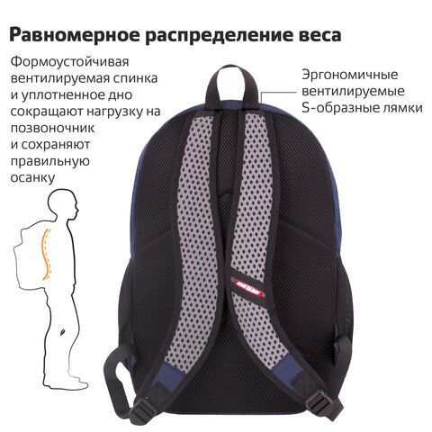 Рюкзак BRAUBERG FASHION CITY, универсальный, 2 отделения, &quot;Auto&quot;, темно-синий, 46х31х15 см, 229968