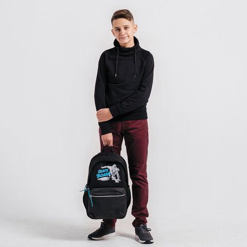 Рюкзак BRAUBERG FASHION CITY универсальный, 2 отделения, &quot;Skateboard&quot;, черный, 46х31х15 см, 229969