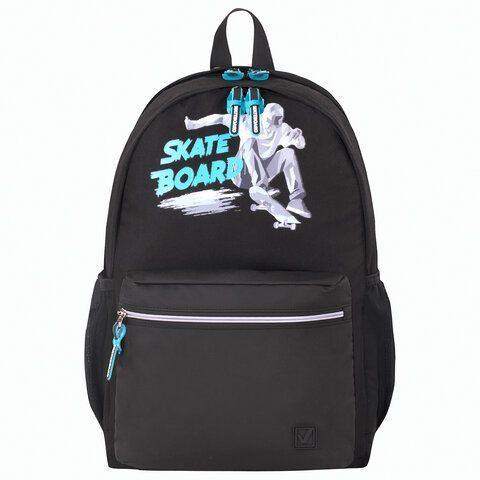 Рюкзак BRAUBERG FASHION CITY универсальный, 2 отделения, &quot;Skateboard&quot;, черный, 46х31х15 см, 229969