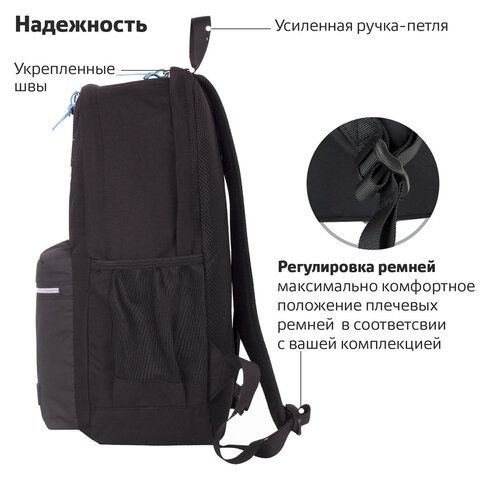 Рюкзак BRAUBERG FASHION CITY универсальный, 2 отделения, &quot;Skateboard&quot;, черный, 46х31х15 см, 229969