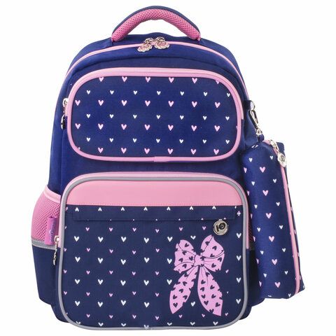 Рюкзак ЮНЛАНДИЯ COMPLETE с пеналом в комплекте, эрго-спинка, &quot;Pink bow&quot;, 42х29х14 см, 229972